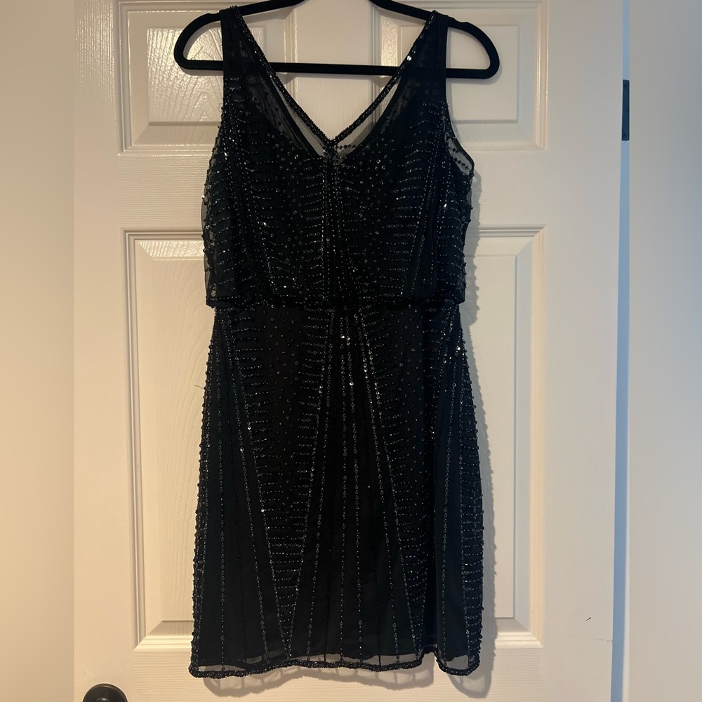 Adrianna Papell Womens Black Sequined Zipper Sleeveless dress, size 6, black
